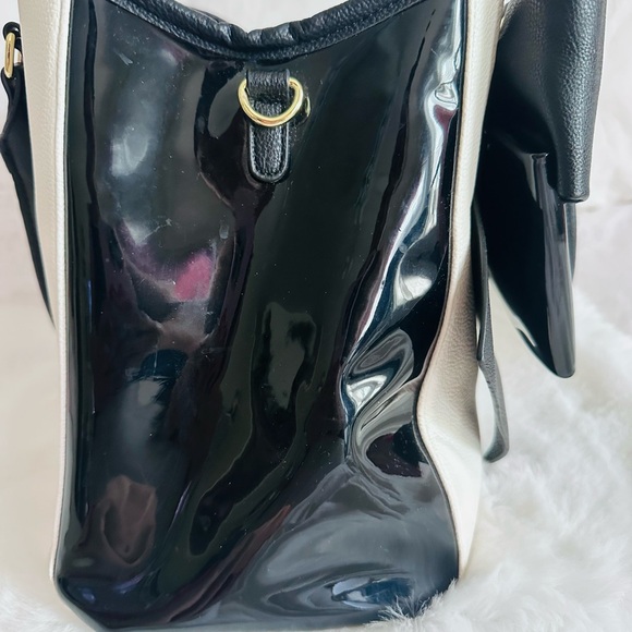 Betsey Johnson Black and Cream Satchel with Dramatic Bow - Picture 6 of 10